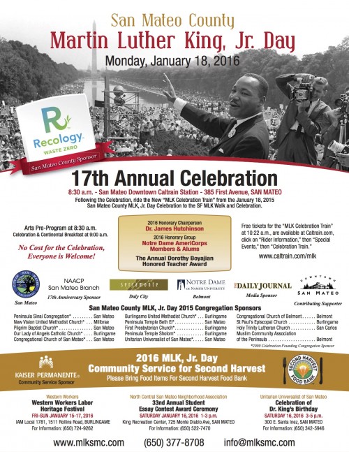San Mateo County 2016 Dr. Martin Luther King  Jr. Day, Monday January 18th, 2016